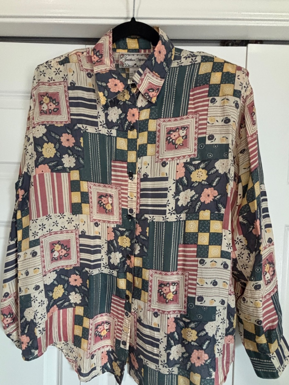 90s jonathan martin Multicolor 100% Silk Patchwork Floral Button-Down Shirt